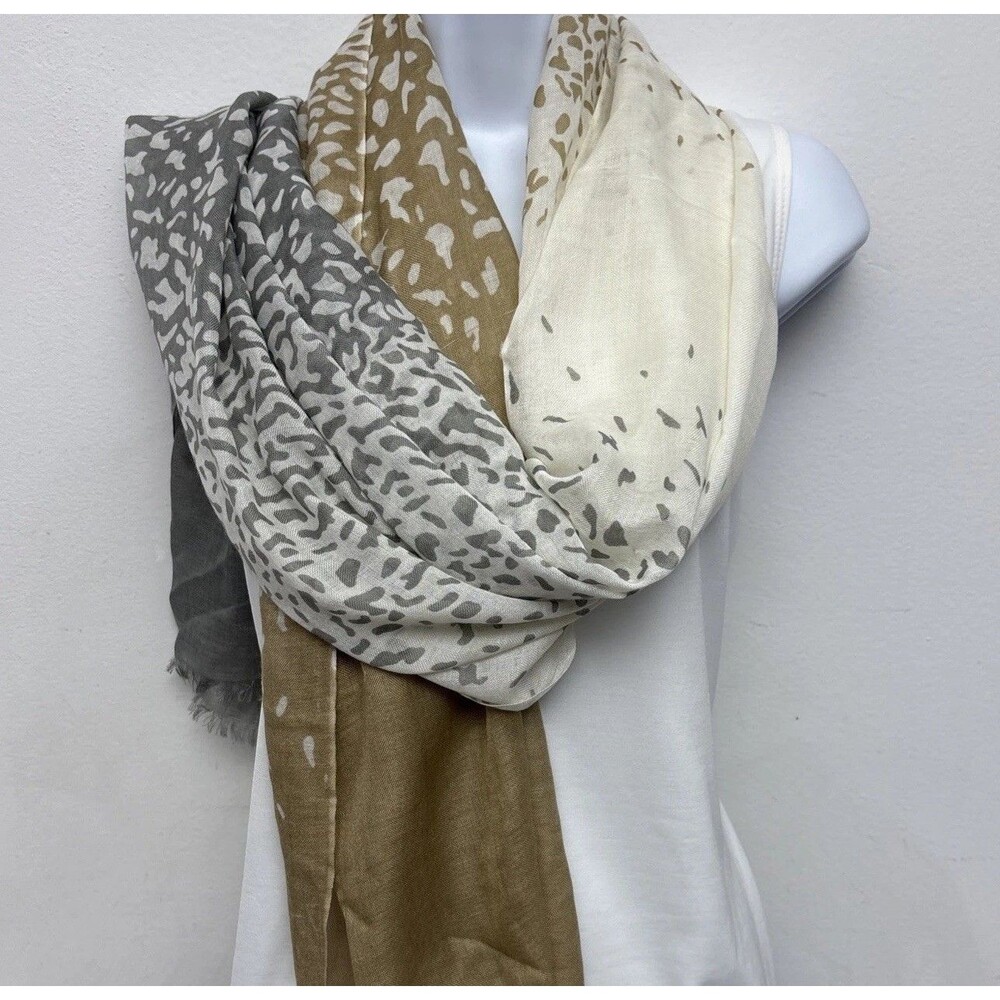 Women's Semi Sheer Rectangular Scarf, 29" x 72", Ivory W/Half Gray, Half Beige